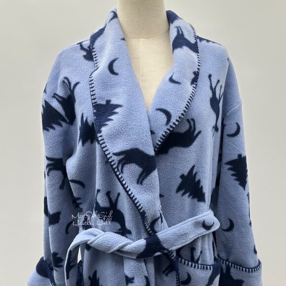 Amanda Stewart Country Blue Forest Animals Fleece Robe with Belt - Picture 2 of 9